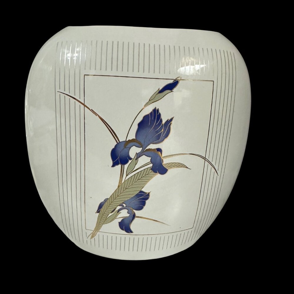 Grand Iris by Otagiri 7 inch gold rimmed oval made in Japan vase